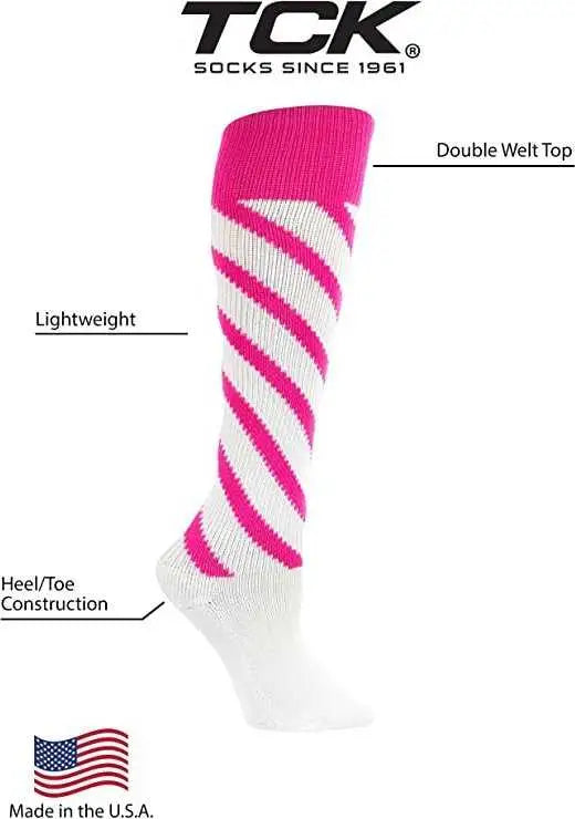Tck Krazisox Candy Stripe Knee High Socks - Hot Pink White