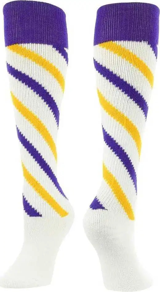 Tck Krazisox Candy Stripe Knee High Socks - Purple Gold White