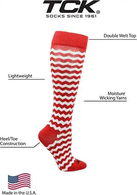 Tck Krazisox Chevron Knee High Socks - Scarlet White