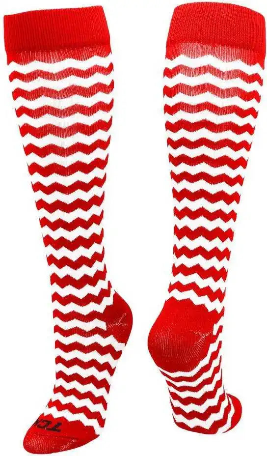 Tck Krazisox Chevron Knee High Socks - Scarlet White