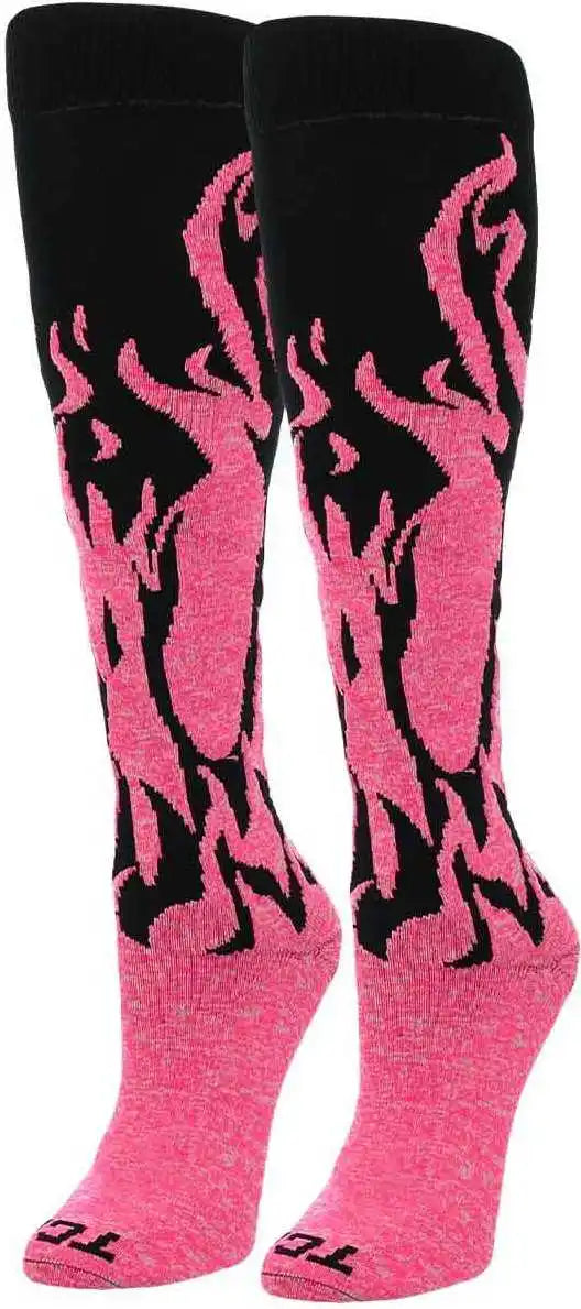 Tck Krazisox Flame Knee High Socks - Black Hot Pink
