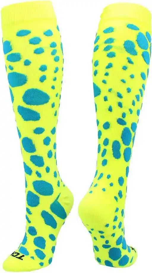 Tck Krazisox Leopard Knee High Socks Neon Yellow Electric Blue