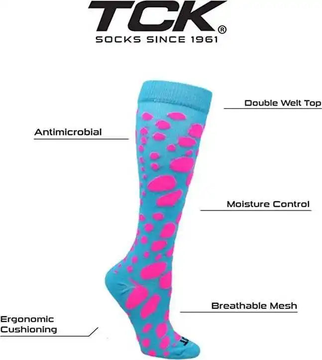 Tck Krazisox Leopard Knee High Socks Turquoise Hot Pink