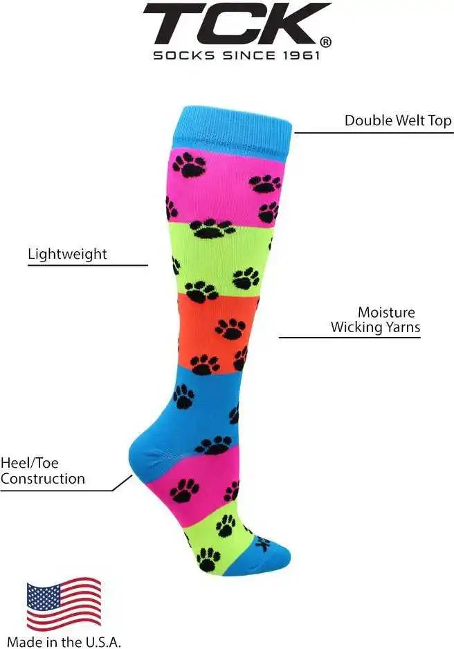 Tck Krazisox Neon Rainbow Mustache Knee High Socks - Orange - Multi-colored / Intermediate