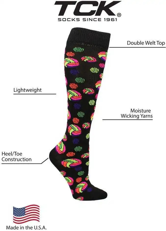 Tck Krazisox Neon Volleyballs Knee High Socks - Black