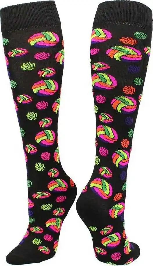 Tck Krazisox Neon Volleyballs Knee High Socks - Black