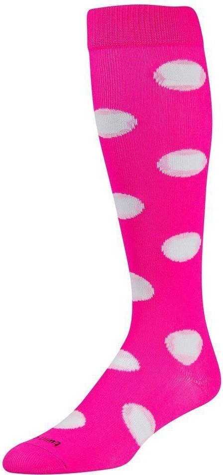 Tck Krazisox Polkadot Knee High Socks - Hot Pink White
