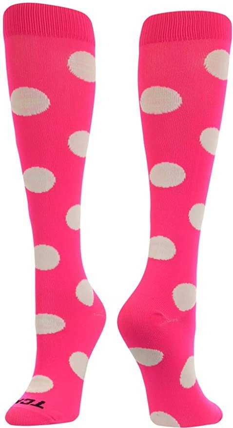 Tck Krazisox Polkadot Knee High Socks - Hot Pink White