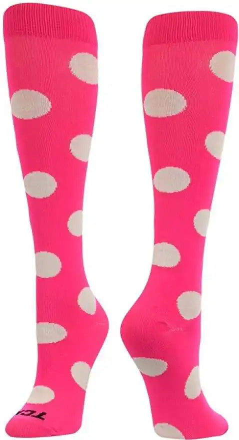 Tck Krazisox Polkadot Knee High Socks - Hot Pink White