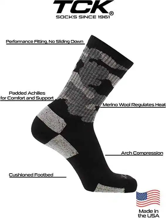 Tck Merino Wool Crew Socks - Black Camo