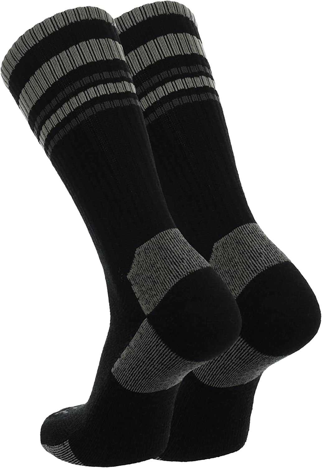 Tck Merino Wool Crew Socks - Black Gray Graphite Stripe