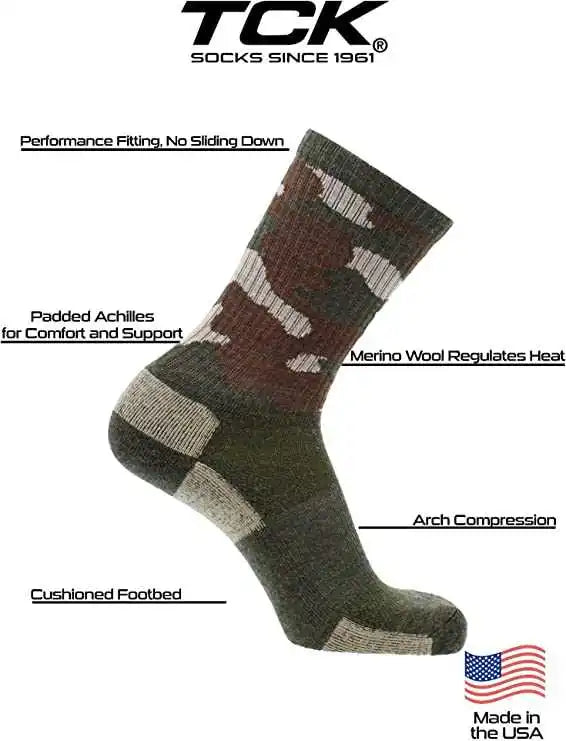 Tck Merino Wool Crew Socks - Green Camo