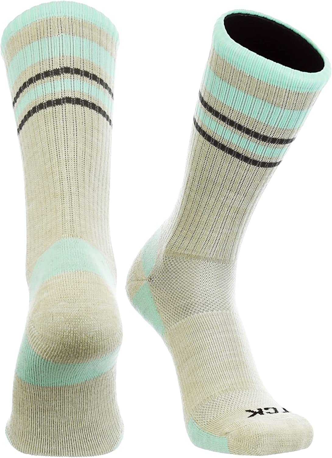 Tck Merino Wool Crew Socks - Oatmeal Mint Graphite Stripe