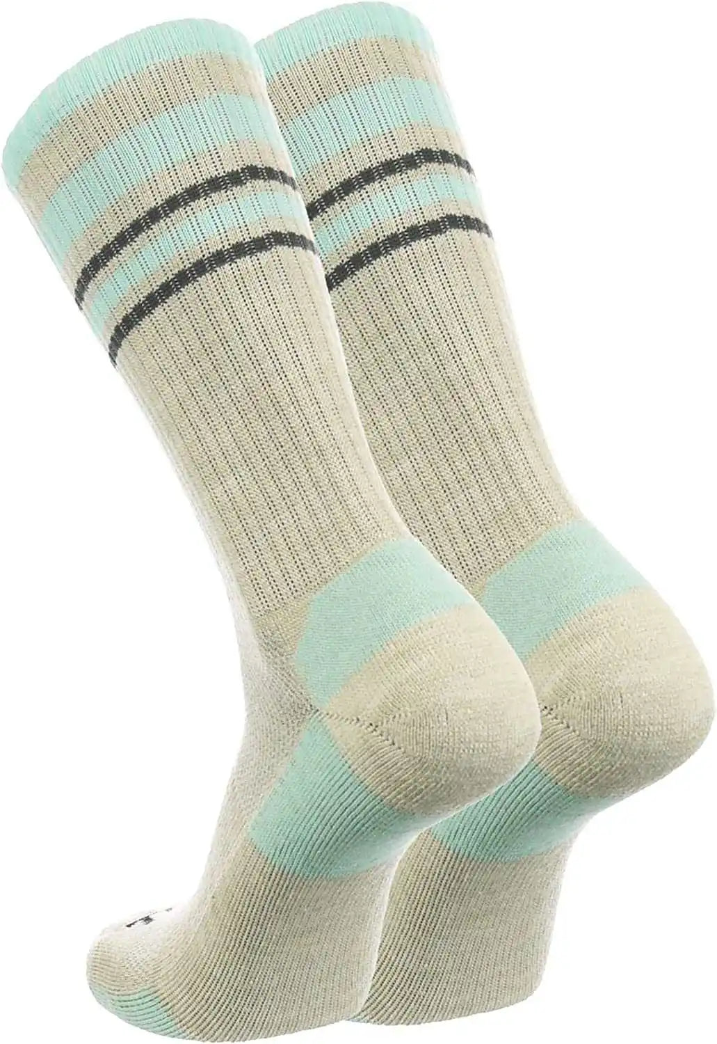 Tck Merino Wool Crew Socks - Oatmeal Mint Graphite Stripe