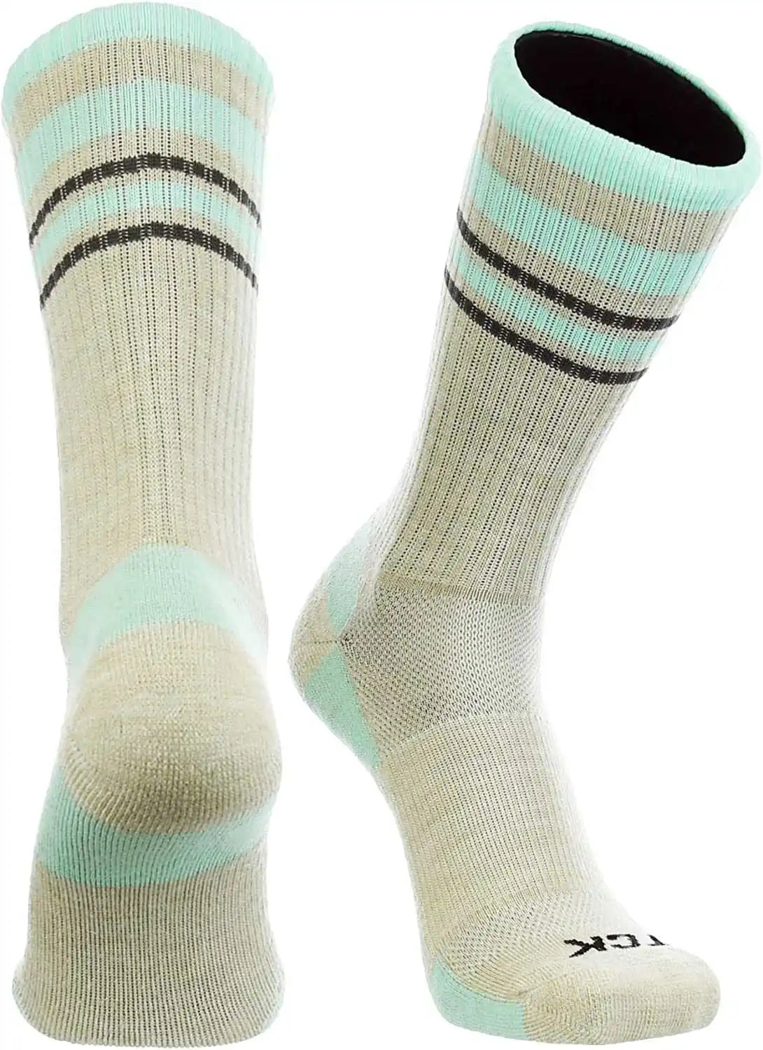 Tck Merino Wool Crew Socks - Oatmeal Mint Graphite Stripe