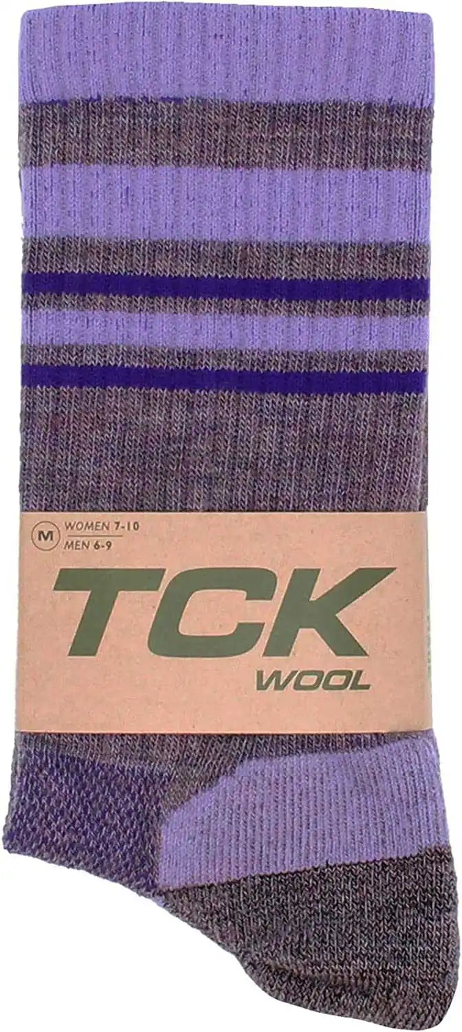 Tck Merino Wool Crew Socks - Plum Lavender Purple Stripe