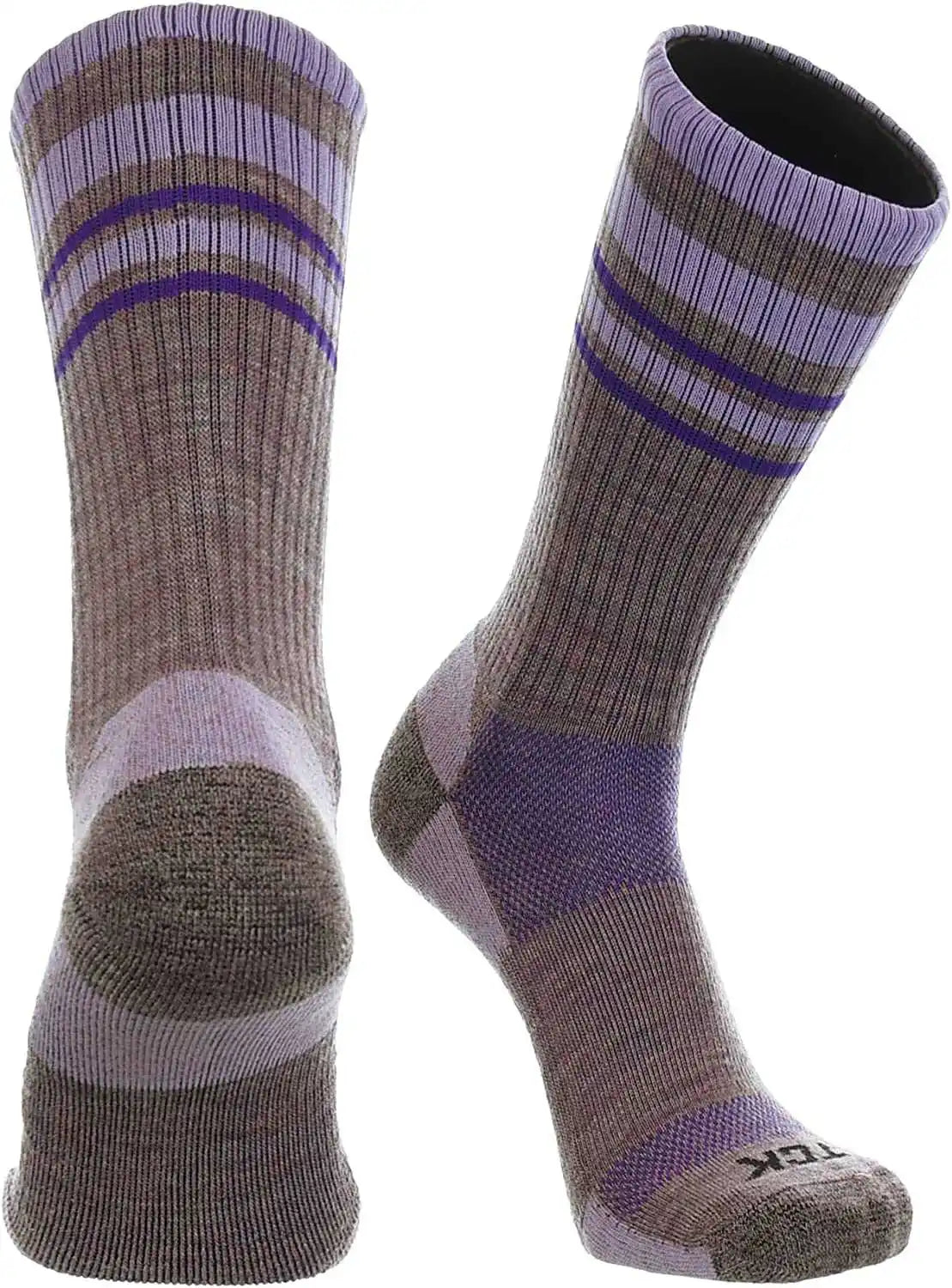 Tck Merino Wool Crew Socks - Plum Lavender Purple Stripe