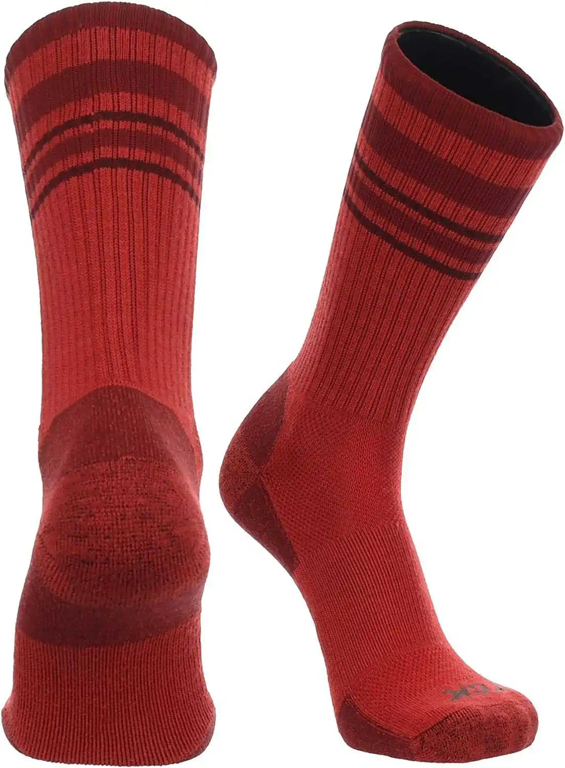 Tck Merino Wool Crew Socks - Red Cardinal Maroon Stripe