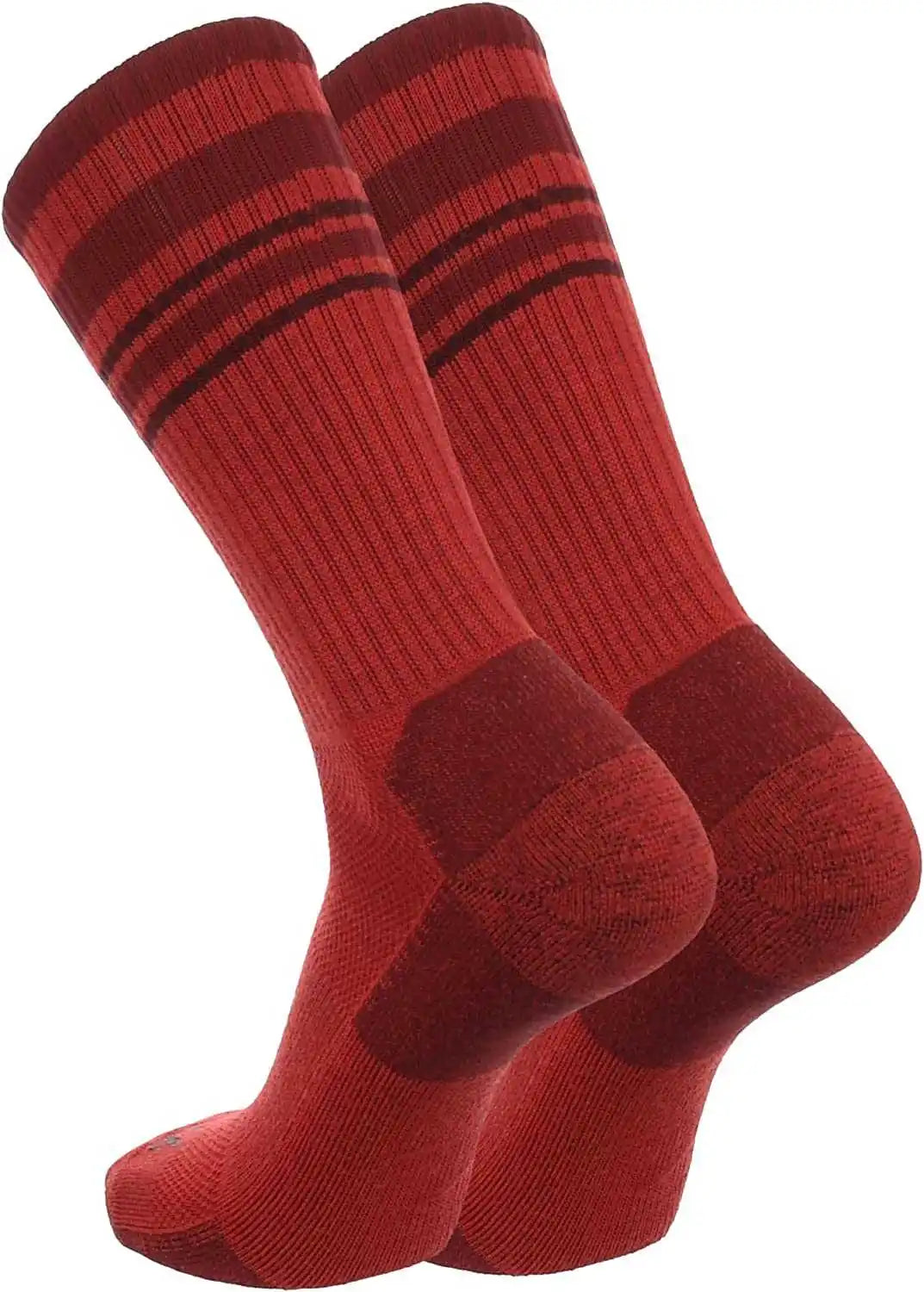 Tck Merino Wool Crew Socks - Red Cardinal Maroon Stripe