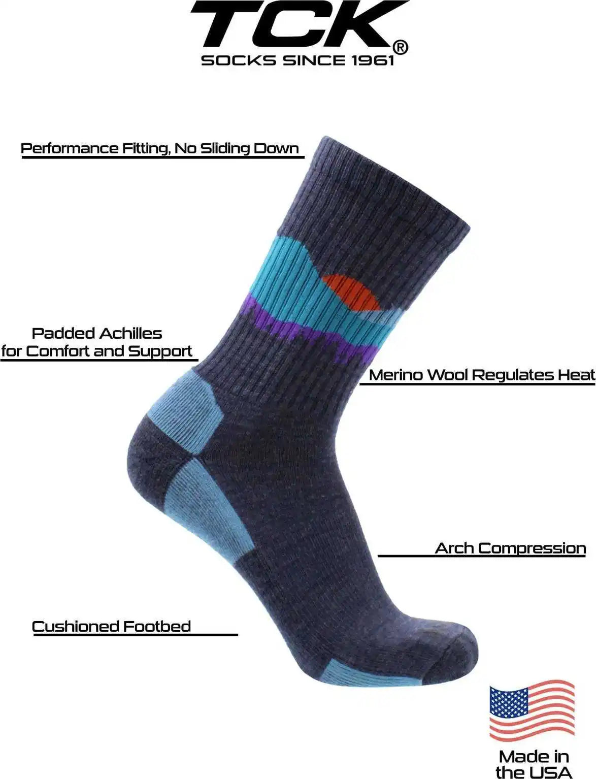 Tck Merino Wool Crew Socks - Sunset Gray