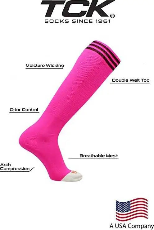 Tck Prosport Striped Knee High Tube Socks - Hot Pink Black