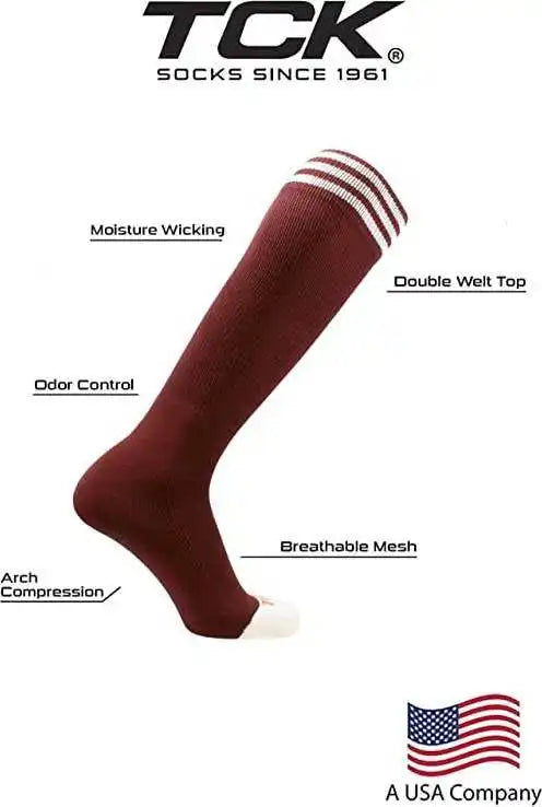 Tck Prosport Striped Knee High Tube Socks - Maroon White