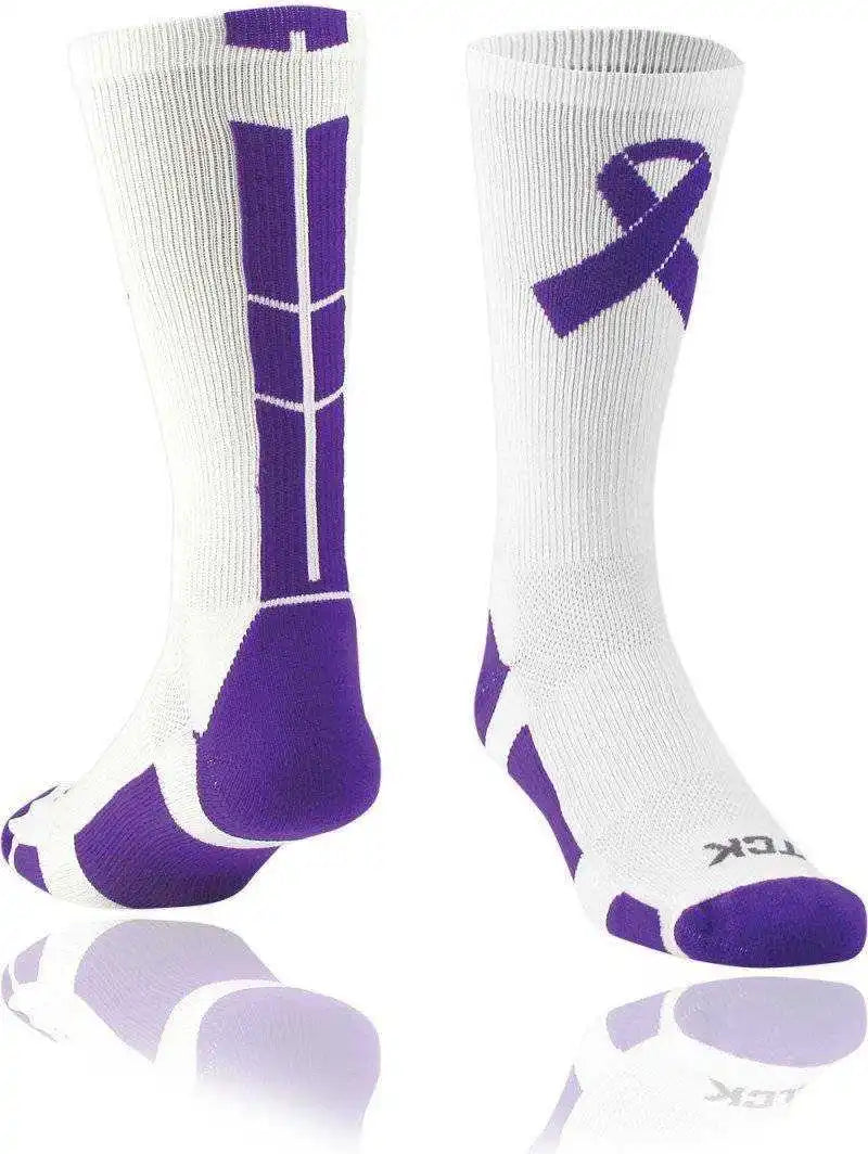 Tck Purple Ribbon Crew Socks - White