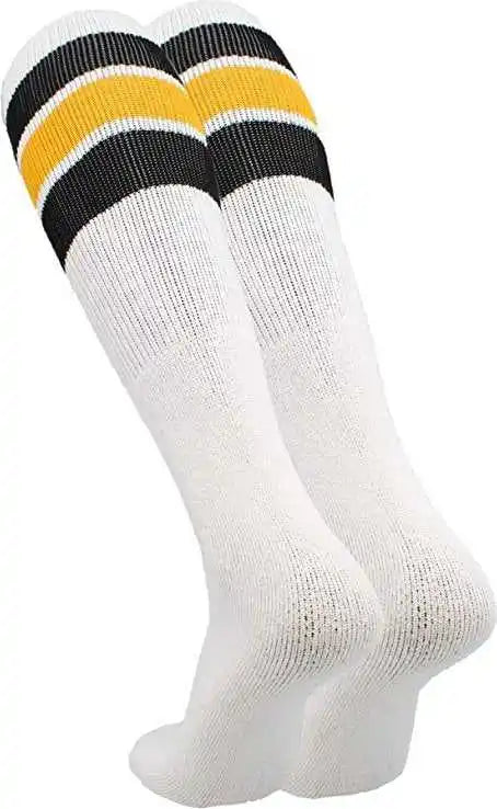 Tck Retro 3-stripe Knee High Multisport Tube Socks - White Black Gold