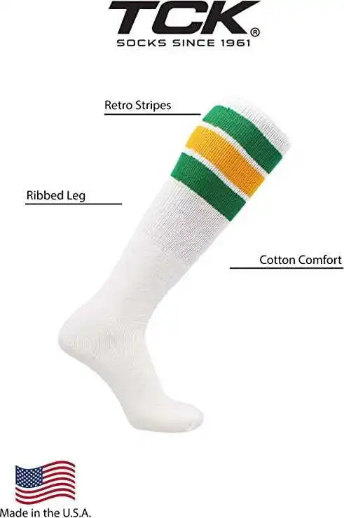 Tck Retro 3-stripe Knee High Multisport Tube Socks - White Kelly Gold