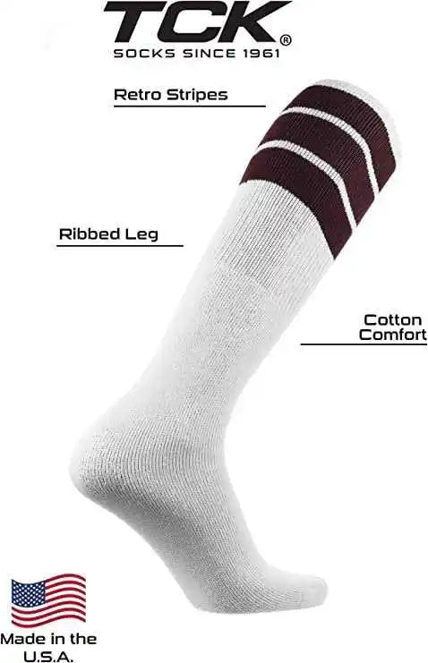 Tck Retro 3-stripe Knee High Multisport Tube Socks - White Maroon