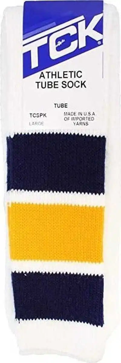 Tck Retro 3-stripe Knee High Multisport Tube Socks - White Navy Gold
