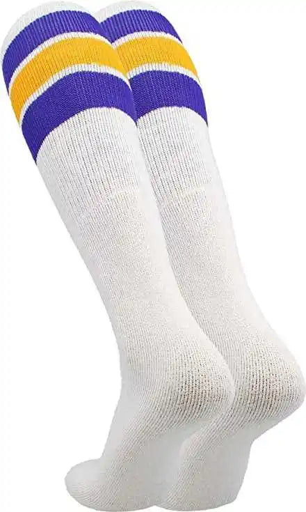 Tck Retro 3 Stripe Knee High Multisport Tube Socks White Purple Gold