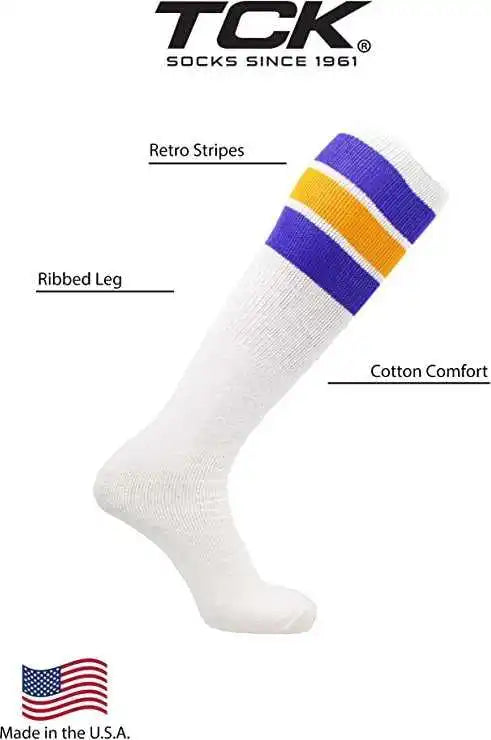 Tck Retro 3 Stripe Knee High Multisport Tube Socks White Purple Gold