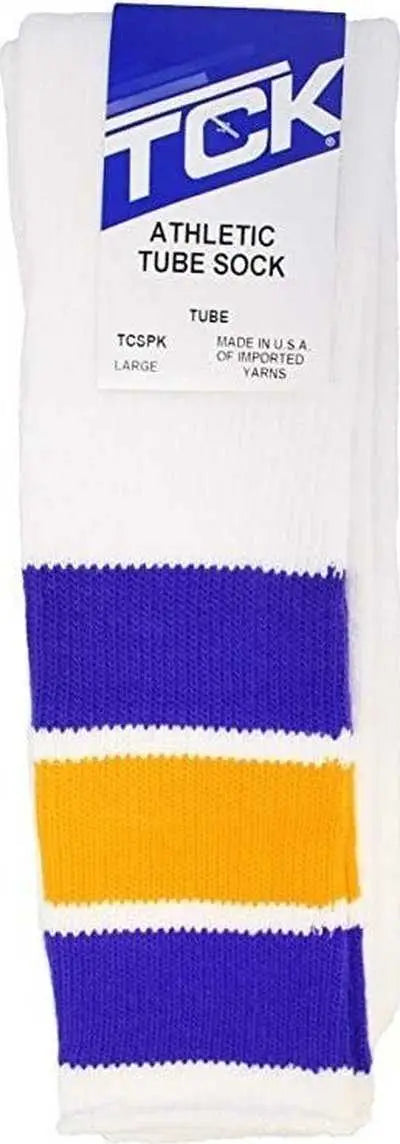 Tck Retro 3-stripe Knee High Multisport Tube Socks - White Purple Gold