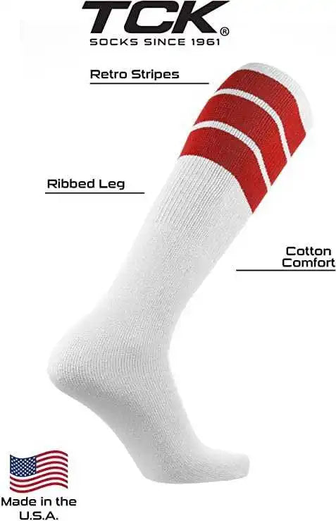 Tck Retro 3-stripe Knee High Multisport Tube Socks - White Scarlet