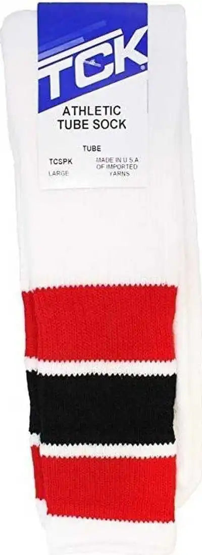 Tck Retro 3-stripe Knee High Multisport Tube Socks - White Scarlet Black