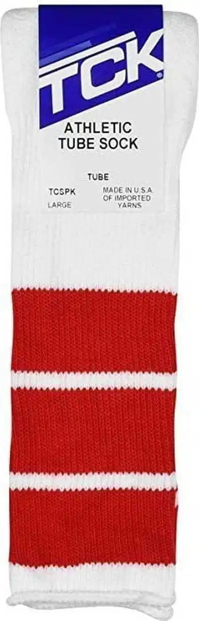 Tck Retro 3-stripe Knee High Multisport Tube Socks - White Scarlet