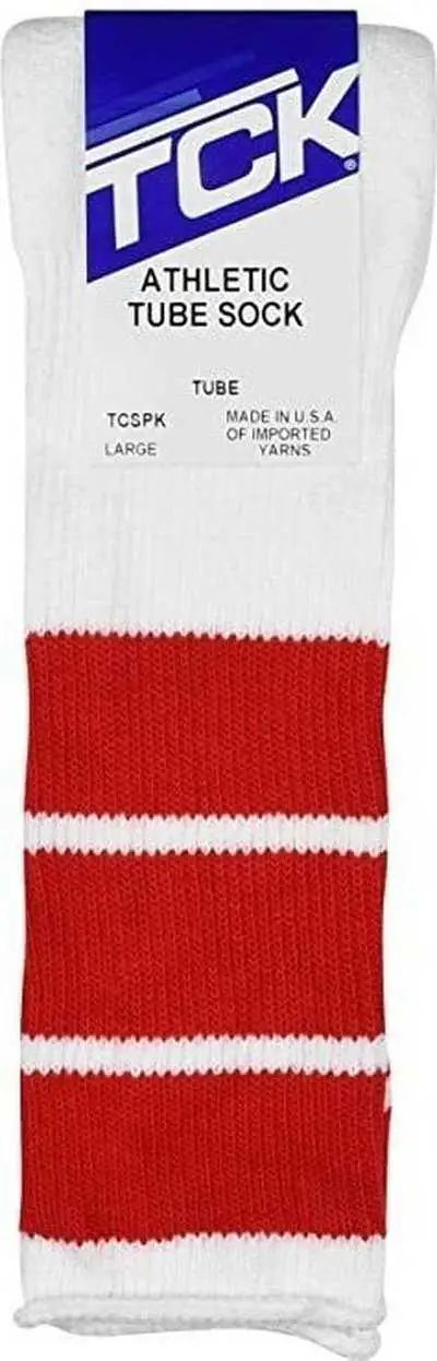 Tck Retro 3-stripe Knee High Multisport Tube Socks - White Scarlet
