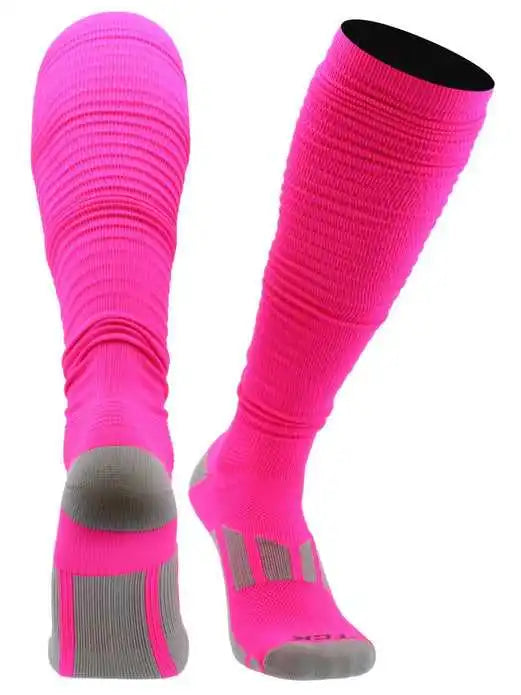 Tck Scrunch Football Knee High Socks - Hot Pink