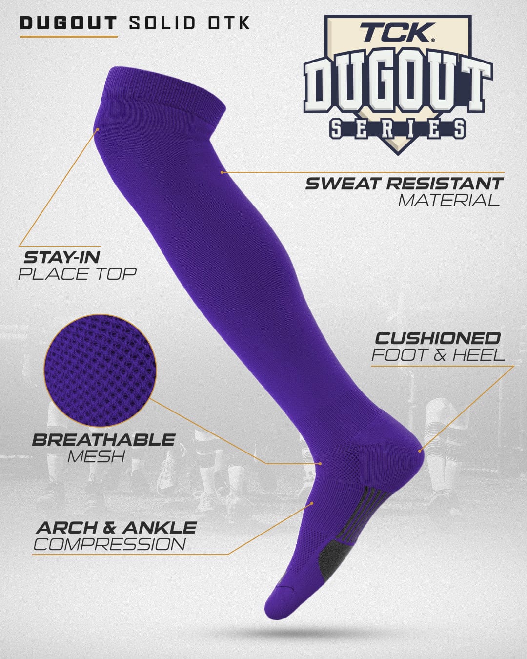TCK Dugout Solid Color Over the Knee Sports Socks - Purple - HIT a Double - 1