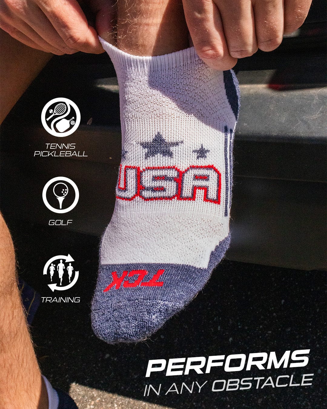 TCK Tour USA No Show Socks for Men and Women - White Black