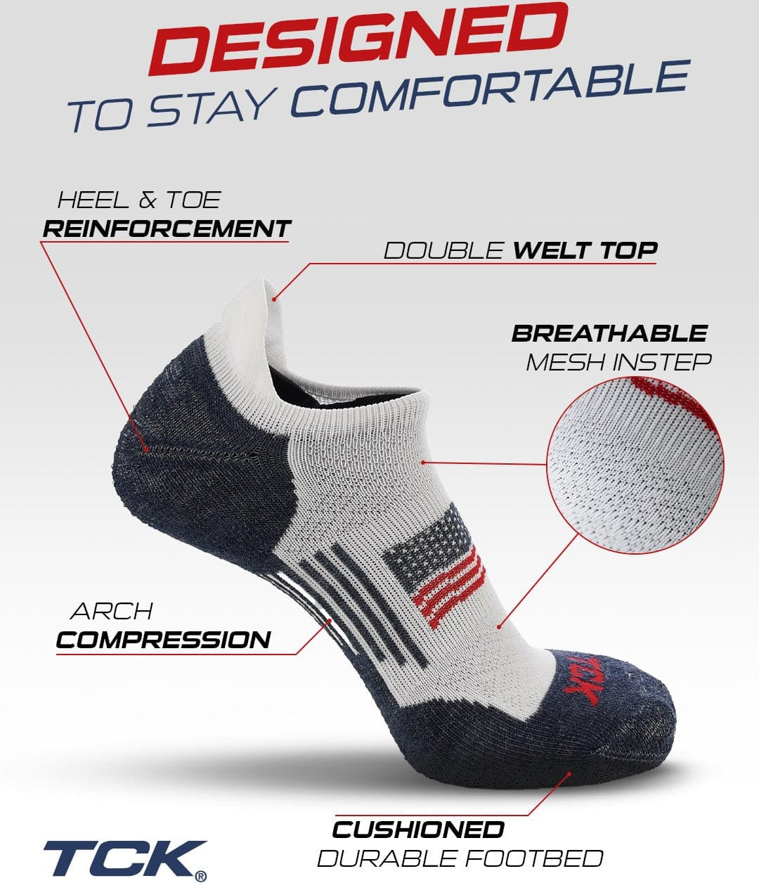 TCK Tour Flag No Show Socks for Men and Women - White Black - HIT a Duble - 3