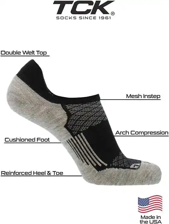 Tck Tour Golf Socks for Men and Women’s no Show - Black Gray