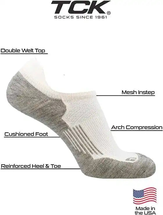 Tck Tour Golf Socks for Men and Women’s no Show - White Gray