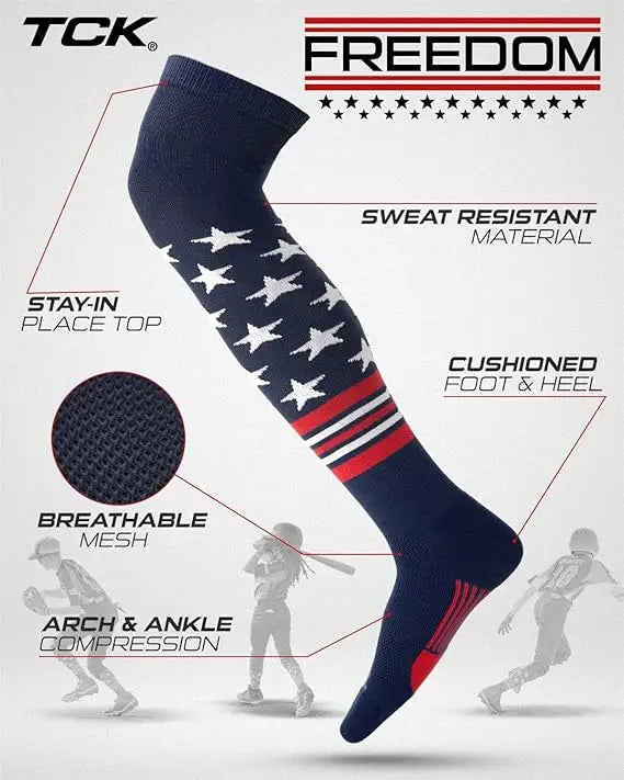 Tck Usa Freedom Over the Knee Baseball Socks - Navy White Scarlet