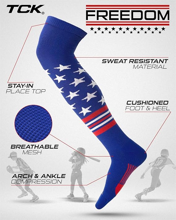 Tck Usa Freedom Over the Knee Baseball Socks - Royal White Scarlet
