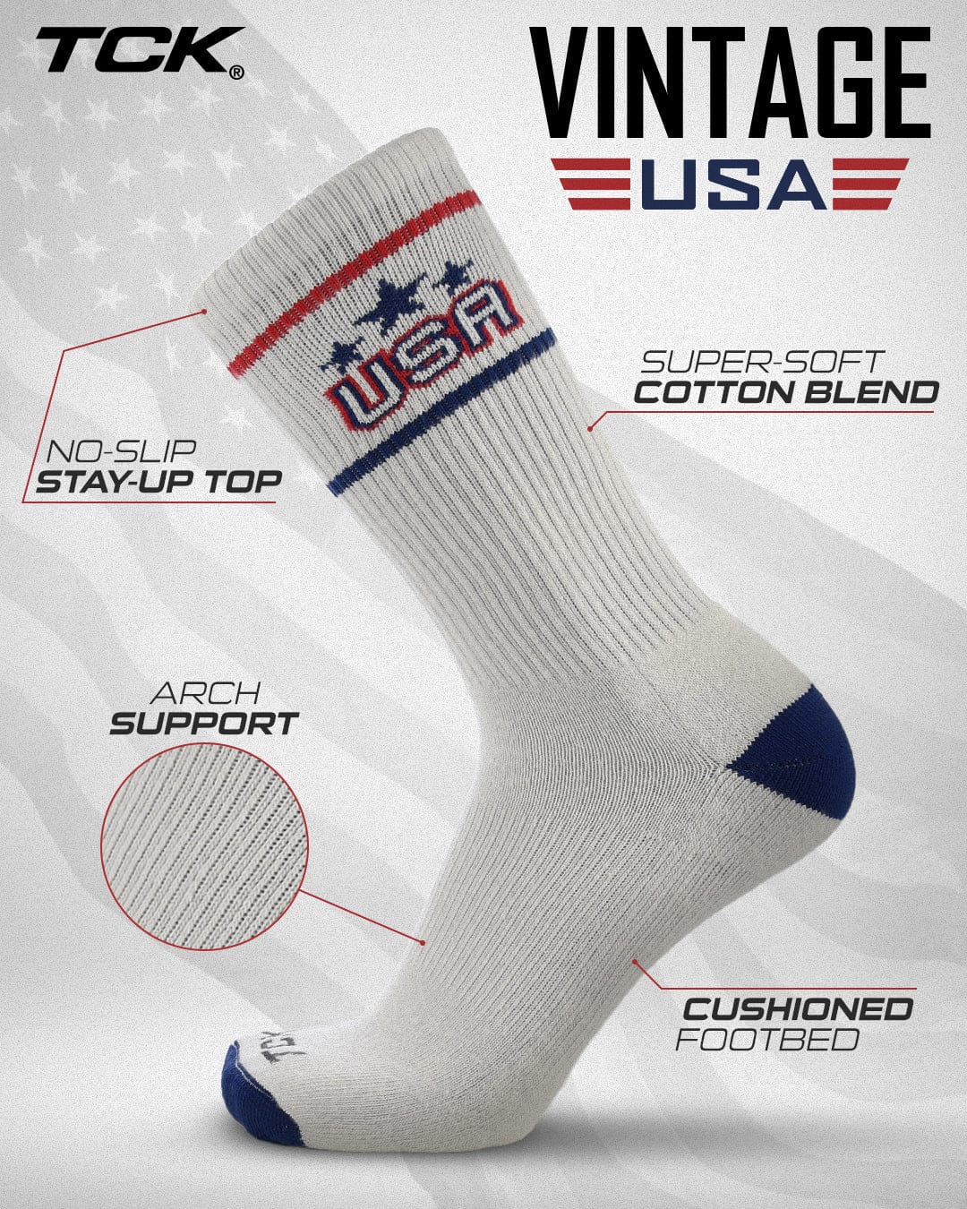 Tck Vintage Usa Crew Sock for Everyday Wear - Off-white Scarlet Dark Royal