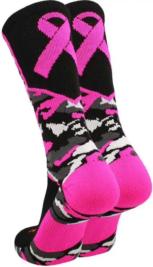 Tck Woodland Aware Breast Cancer Ribbon Crew Socks - Black Hot Pink