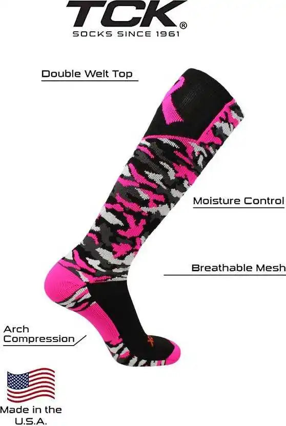 Tck Woodland Aware Breast Cancer Ribbon Knee High Socks - Black Hot Pink