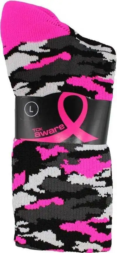 Tck Woodland Aware Breast Cancer Ribbon Knee High Socks - Black Hot Pink